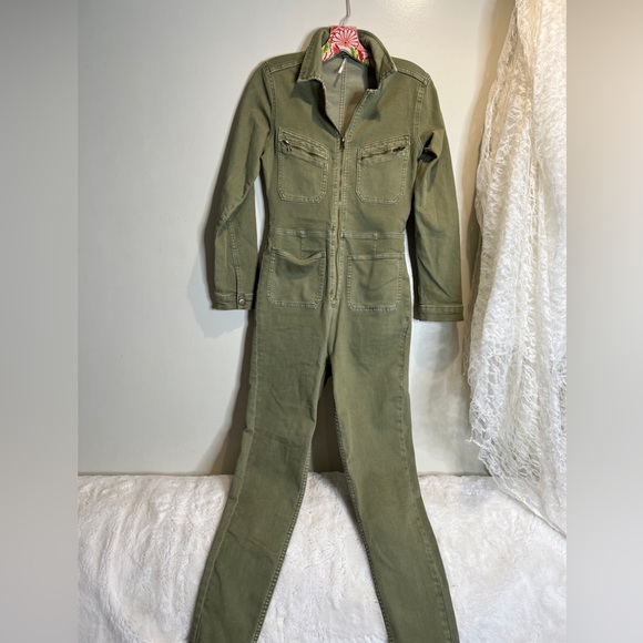 Free People Lennox Denim Fitted Jumpsuit coverall S - Picture 4 of 7